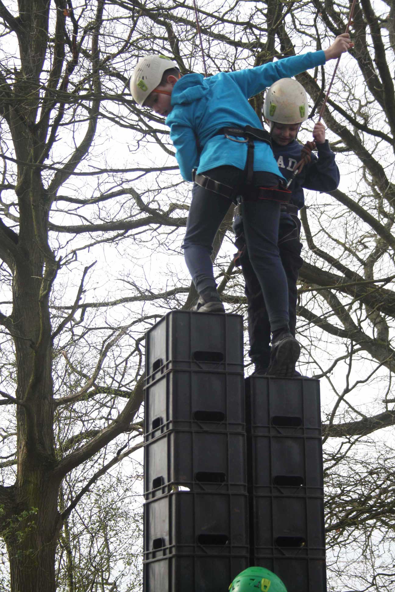 Boys doing crate stacking in 2019